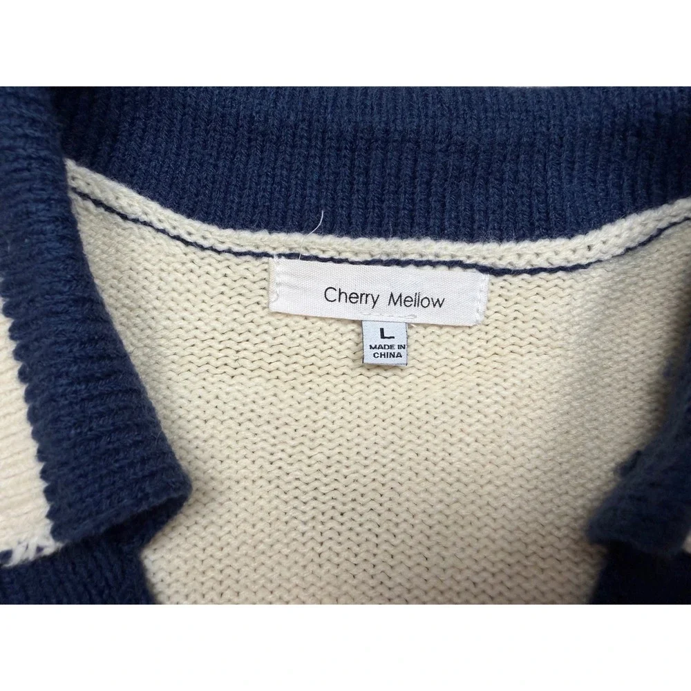 Cherry Mellow Sweater Varsity Graphic Knit Large Cream Preppy Cropped Pullover